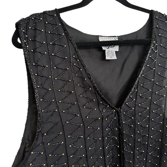 SWEET SUE Vintage 80s Black Silk Beaded Waistcoat Vest Art Deco Glam Size 22 - Picture 2 of 12